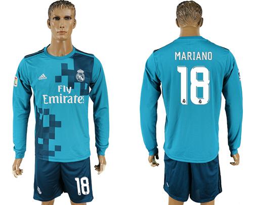 Real Madrid #18 Mariano Sec Away Long Sleeves Soccer Club Jersey